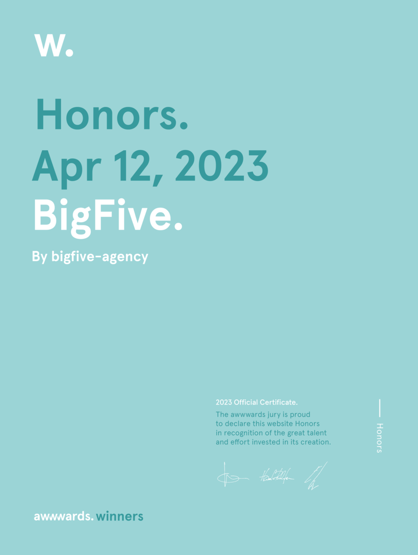 BigFive awarded at the AWWWARDS π bigfive hm certified awwwards