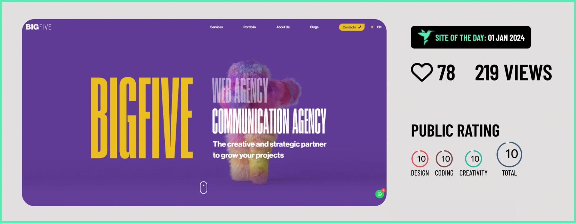 BigFive.it selezionato come Site of The Day da CSS Nectar 🏆 css nectar rating